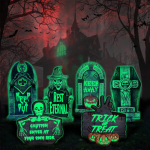 Jojoin Juego de 6 Lápidas de Halloween Efecto Fluorescente -Decoración Horrorosa Interiores|Exteriores Lápidas de Cementerio Falsas de Halloween - Patio Trasero| Césped| Jardín| Casa Embrujada