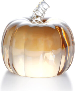HDCRYSTALGIFTS Figura de calabaza de cristal de 2.8 pulgadas para decorar cosecha de vidrio, pisapapeles de otoño, cosecha de Halloween, color champán