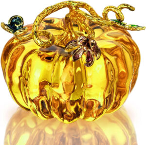 HDCRYSTALGIFTS Figura de calabaza de cristal soplado a mano de 6,3 cm, calabazas de cristal para decorar adornos, figura coleccionable