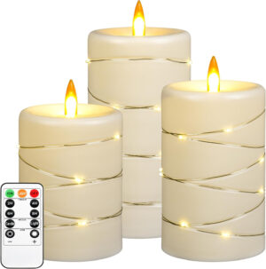 Luz de vela LED, 3 velas de llama dinámica, una luz de vela de batería, simulación más realista del efecto de las llamas, con control remoto con temporizador.