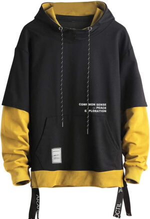 Moshtashio Sudadera con Capucha para Hombre Contraste Color Pullover Patchwork Manga Larga Hoodie Casual