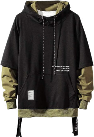 Moshtashio Sudadera con Capucha para Hombre Contraste Color Pullover Patchwork Manga Larga Hoodie Casual