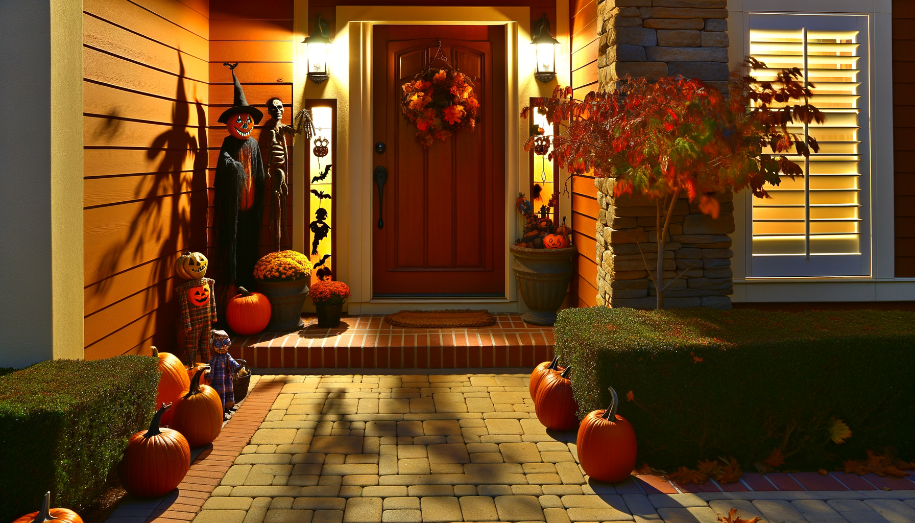 Idea con Decoración Exterior Halloween en Entrada, Noche de Halloween