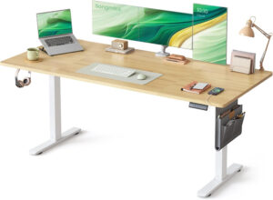 SONGMICS Electric Desk, Height Adjustable, 180 x 80 cm, Continuous Adjustment, 4 Memory Heights, Golden Oak LSD138YA01
