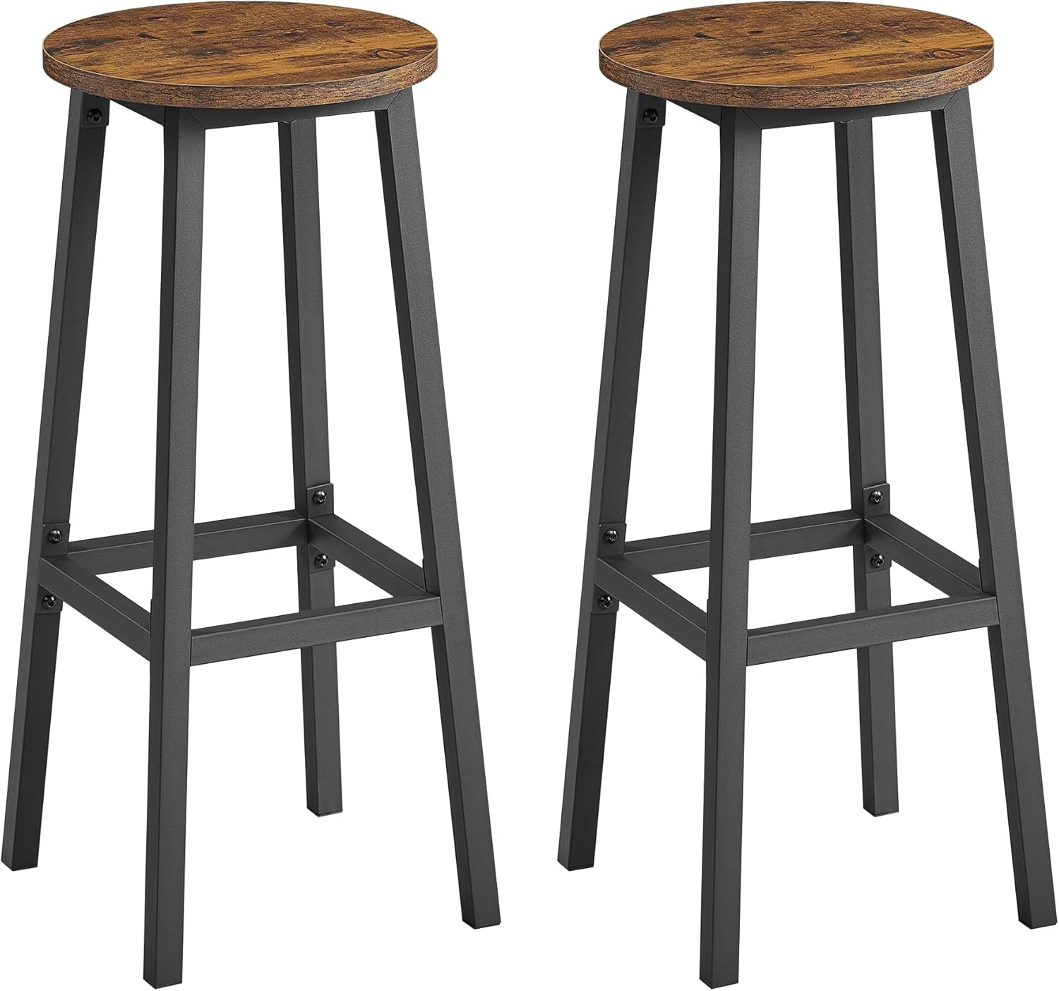 VASAGLE Bar Stools, Set of 2 Tall Chairs, Steel Frame, Space Saving, 110 kg Load Capacity, Rustic Brown and Black LBC132K01