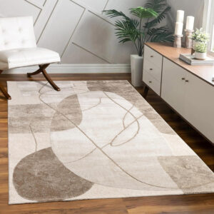 Paco Home Living Room and Bedroom Rug, Modern Short Pile, Floral Geometric Design with Shiny Palm, High-Low 3D Effect, Size:160x230 cm, Color:Beige 2