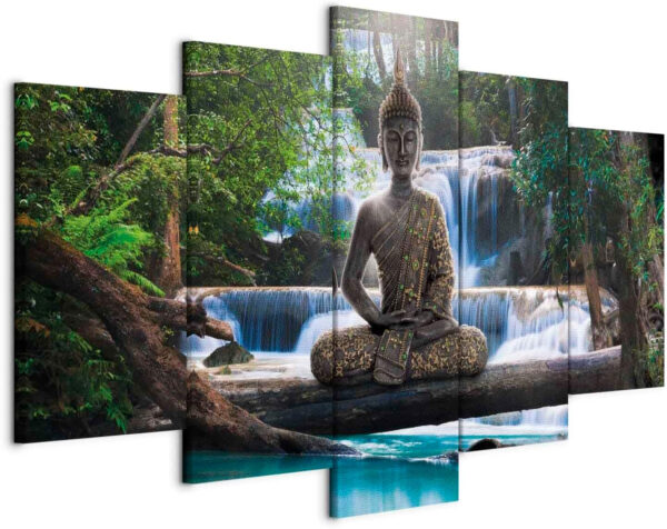 Cuadros B&D XXL - Cuadro en Lienzo Buda 200x100 cm 5 Piezas - Cuadros decorativos Decorativo para Pared modernos dormitorios - Oriente Zen Cascada Abstracción impresión Art Buddha c-A-0021-b-n