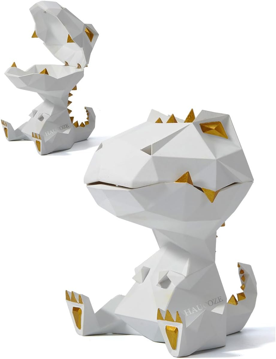 HAUCOZE Plato de Caramelos Dulces Tarro de Galletas Dinosaurio Figura Decorativa Modern Escultura Arte Animal Regalo Interior Estatua Resina Blanco 18cm