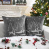 Lewondr Fundas Decorativas para Almohada, 2PCS 45x45cm Fundas Navideñas para Cojines de Terciopelo con Bordado de Alce & Cedro, Fundas de Almohada de Navidad para Sofá Silla Cama Coche, Gris