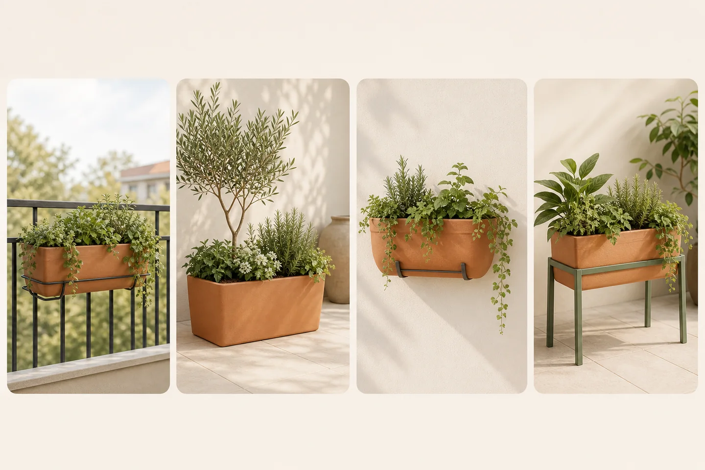 Jardineras y macetas en distintos espacios del hogar y el jardÃn.
